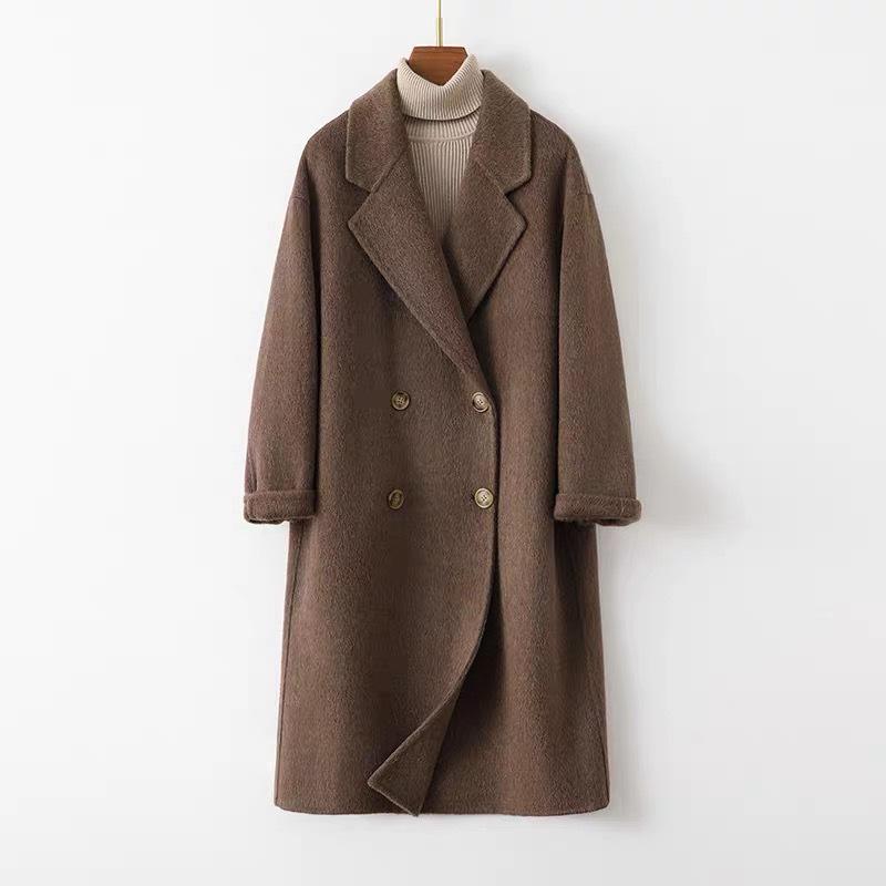 Women's Double-Faced Wool Double-Breasted Long Coat - Classic Suit