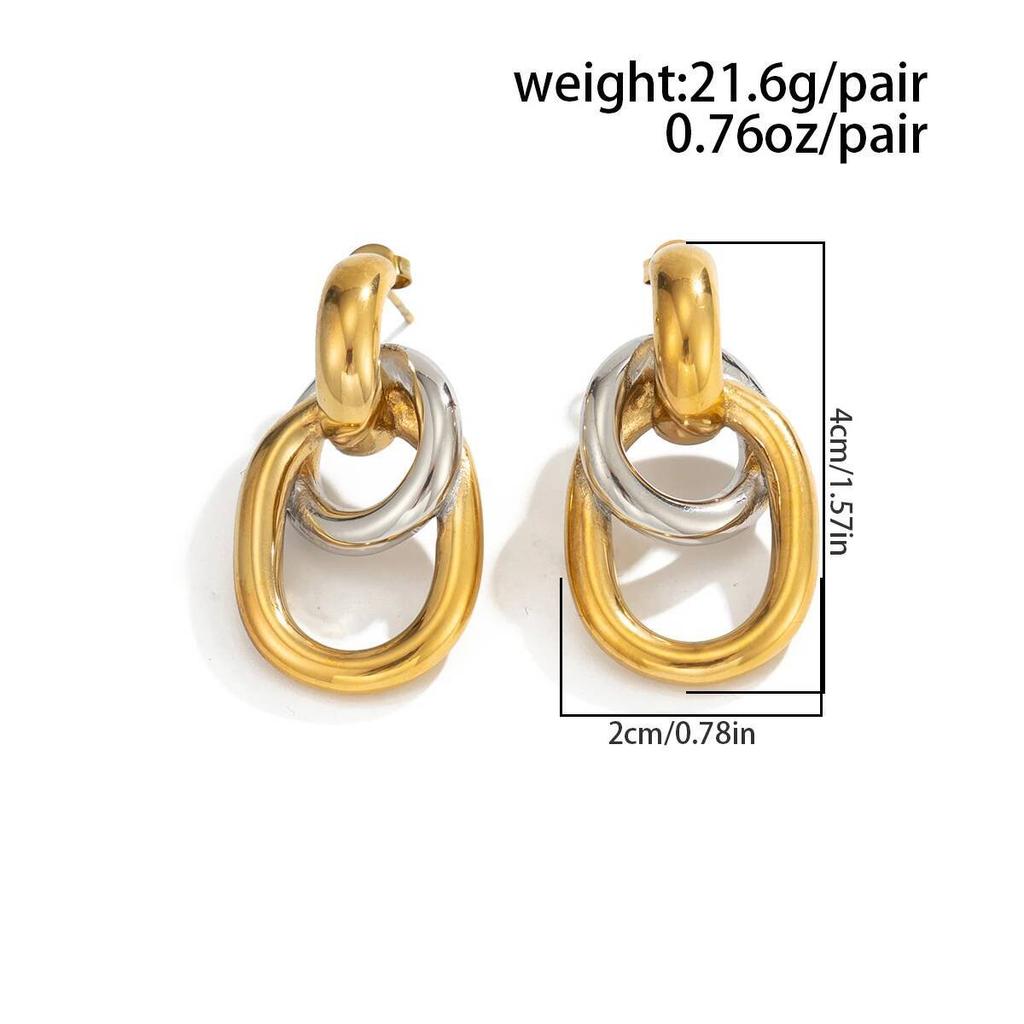 IngeSight.Z Trend Hollow Double Ring Stainless Steel Earrings Women High Quality Waterproof Daily Piercing Ear Accessory Jewelry