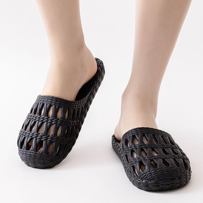Простые однотонные домашние пластиковые туфли для женщин, дышащие прохладные тапочки на лето