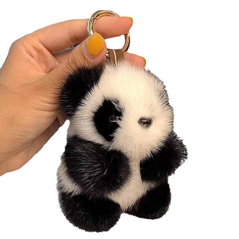 Small Panda Plush Women Bag Ornaments Cute Imitation Mink Fur Panda Car Keychain