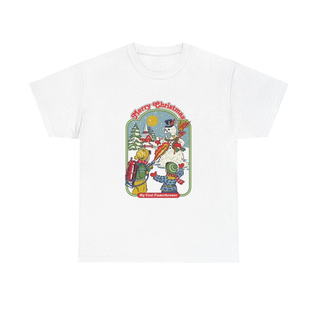 Merry Christmas Tshirt Funny Flamethrower Vintage Comedy Unisex Heavy Cotton Tee
