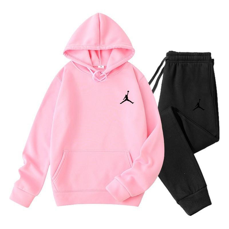 Mens Hooded Fleece-Lined Casual Sportswear Set Winter Long Sleeve Top Pants