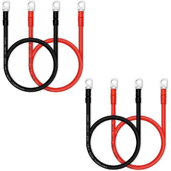 4 AWG Battery Cables with 3/8 inch Copper Terminals(2PCS 1FT)