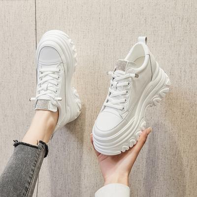 Женская обувь из натуральной кожи на высоком каблуке 9 см, массивные кроссовки, обувь на танкетке, платформа, весна-лето, женская дышащая удобная обувь