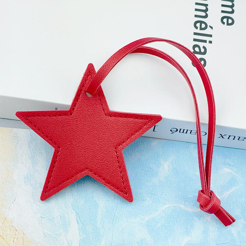 Spot Solid Color Leather Pentagram Keychain Pendant Simple Star Pu Leather Pendant Keychain High Sense
