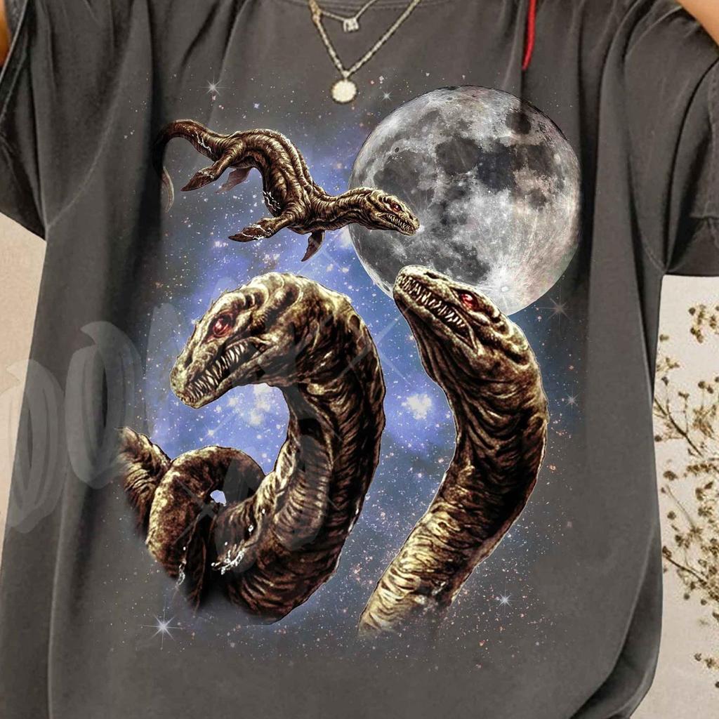 Three Ogopogo Moon Shirt, Canadian Cryptid Galaxy Tee, Celestial Lake Monster Art, Aesthetic 90s Vintage Graphic Top, Sea Serpent Gift
