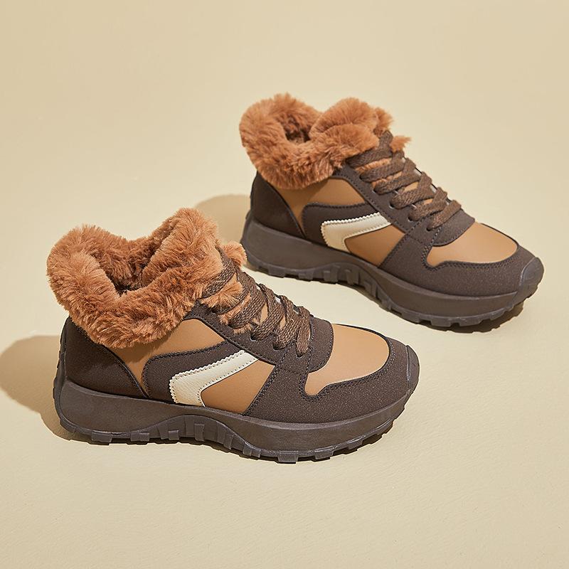 Женские зимние ботинки для снега, ботильоны на толстой платформе, со шнуровкой и подкладкой из искусственного меха, нескользящие высокие кроссовки с флисовой подкладкой, теплая обувь для ходьбы