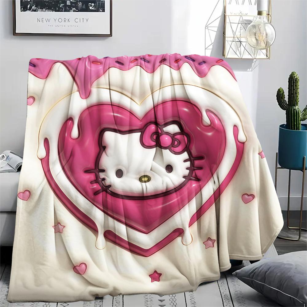 1 шт. Фланелевое одеяло с милым принтом Hello Kitty, Высокое качество, Для всех сезонов, Декор для дома, Тепло и уют, Идеально для рождественских подарков