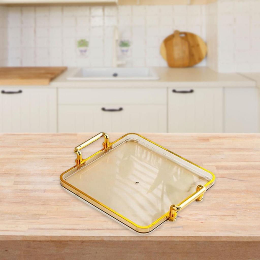 Serving Tray with Handles Rectangle Serving Platter Tea Fruit Storage Tray for Living Room Bathroom Kitchen Entertaining Decor