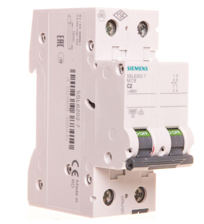 Wyłącznik Nadprądowy 2P C 2A 6Ka Ac Sentron 5Sl6202-7