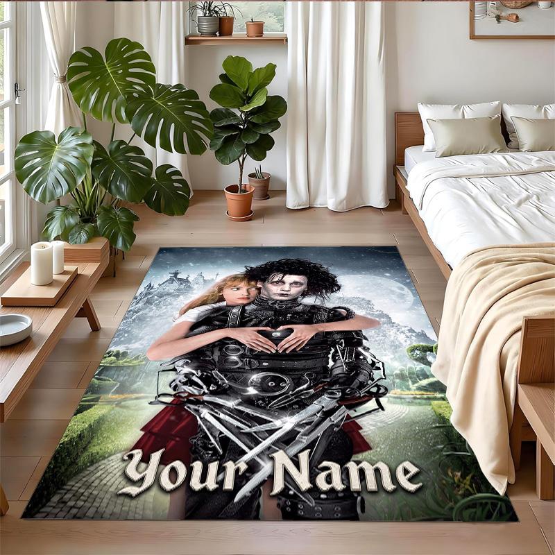 Crystal Velvet Rug Custom Name Text, Soft Non Slip Floor Mat Home DecorEdward Scissorhands