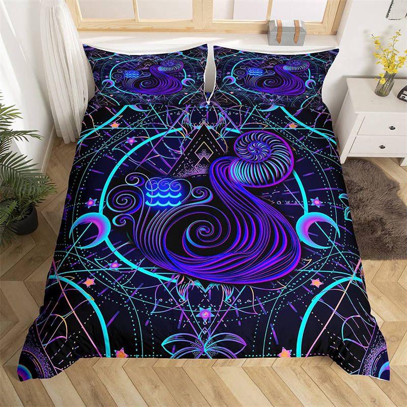 Pisces Bedding Set Mystery 12 Constellations Duvet Cover Set For Kids Teens Adults Boho Fish Print Comforter Cover Bedroom Decor