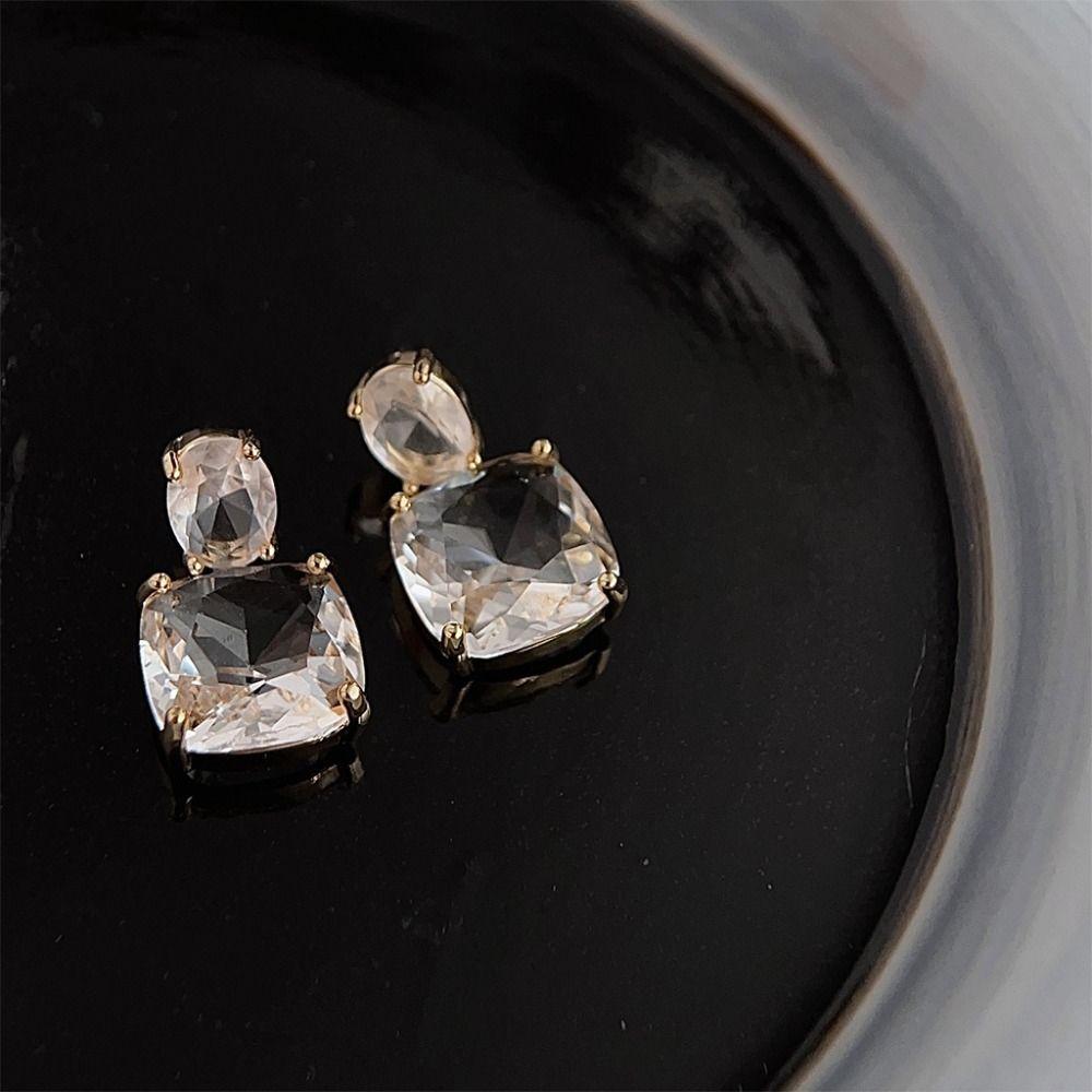 Dazzling Geometric Drop Earrings Sweet Ear Clip Women Transparent Ice Cube Earrings  Party
