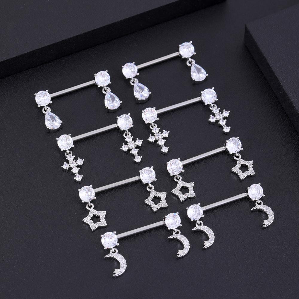 2 шт., милый медведь, бабочка, висячие пирсинг сосков, нержавеющая сталь, крест, звезда, подвесной щит для сосков, штанга для женщин, кольца для сосков