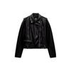Solid Color Lapel Faux Leather Motorcycle Casual Long Sleeve Jacket Women Jackets Black 4341759-800