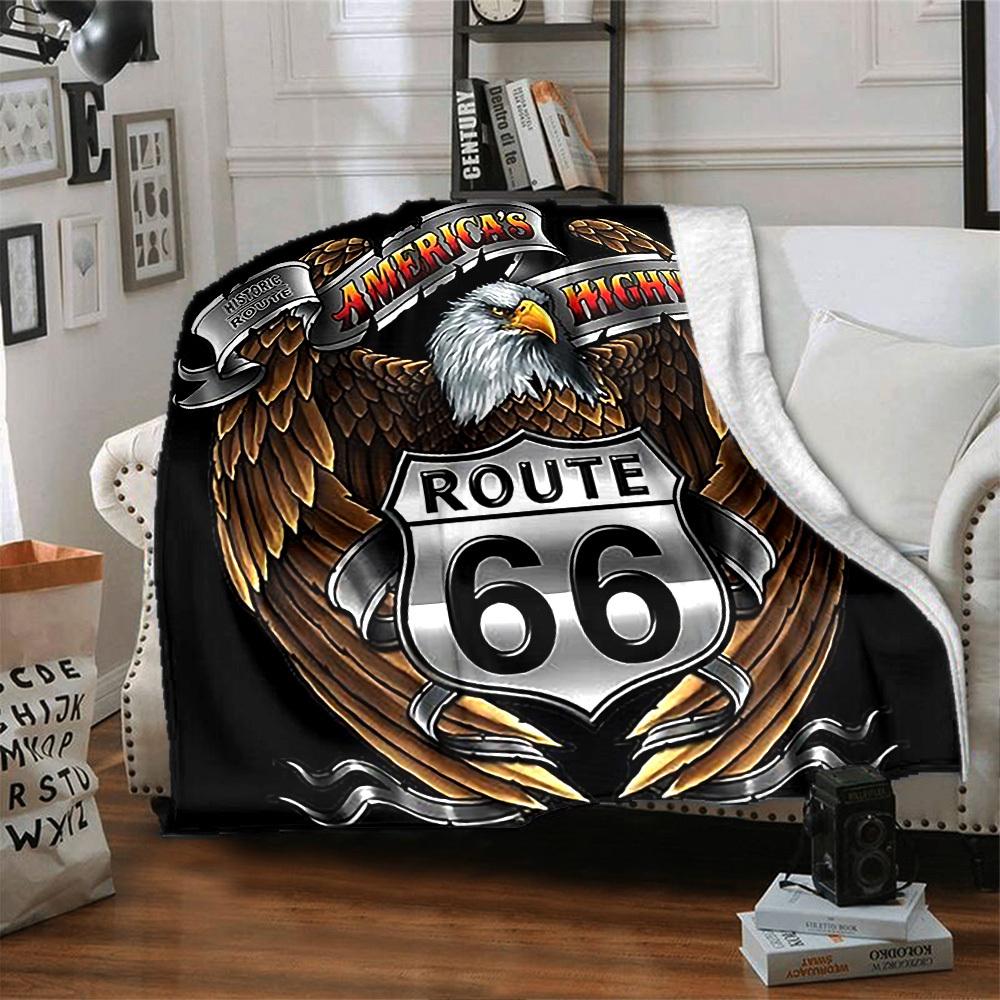 1pc Route 66 Highway Soft Flannel All Season Throw for Home, Office, Outdoor UseDurable Comfort Soft Warm Throw for Home