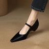 Fashion 2025 Spring Autumn Genuine Leather Mary Janes Pumps Retro Women Square Toe High Heel Casual Pumps Young Ladies Daily Walk Shoes