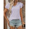 Свежая летняя женская однотонная футболка с V-образным вырезом и короткими рукавами, ажурный топ