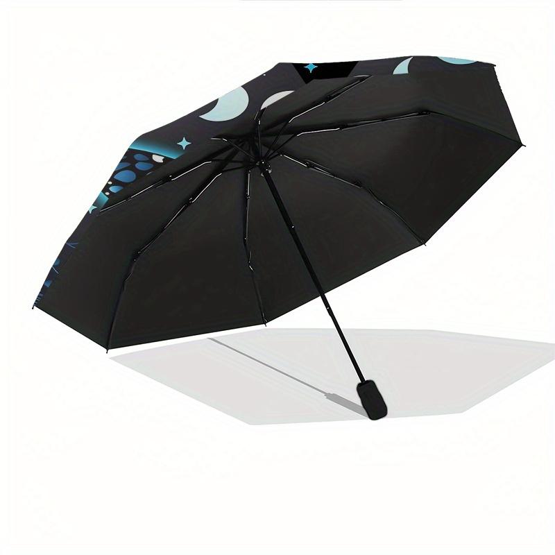 Butterfly, Night Sky Automatic Folding Umbrella 8 Ribs, Durable Iron Frame, Bright Color Pattern Compact Travel Umbrella, Suitable for Outd