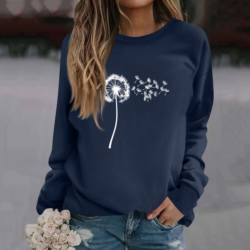 Женская модная повседневная толстовка с длинным рукавом и круглым вырезом с принтом