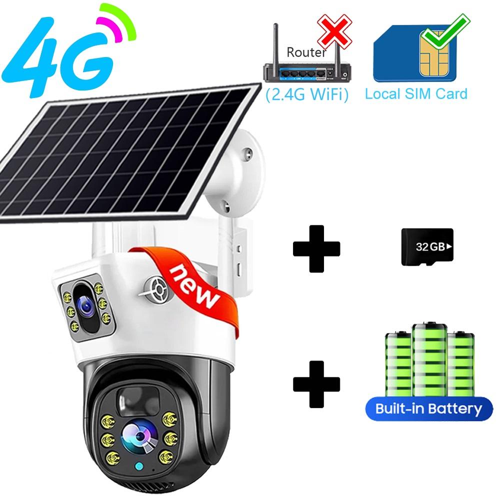 Уличная водонепроницаемая 4G/WIFI солнечная камера видеонаблюдения CCTV, HD ночное видение, двойные камеры с PIR-датчиком обнаружения человека
