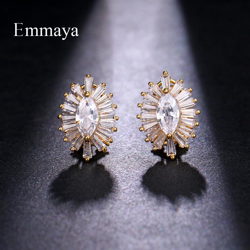 Emmaya Stud Zircon Sun Flower Stud Earrings Cubic Zirconia and Rose Gold For Women Luxury Party Gifts