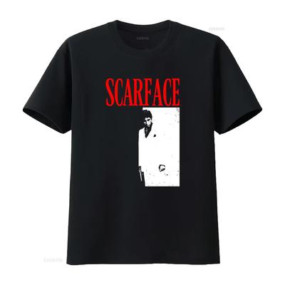 Футболка мужская Scarface Тони Монтана Винтажный дизайн постера к фильму от Pacino Черный Гангстерский стиль винтажная Стирка Повседневная Мягкая