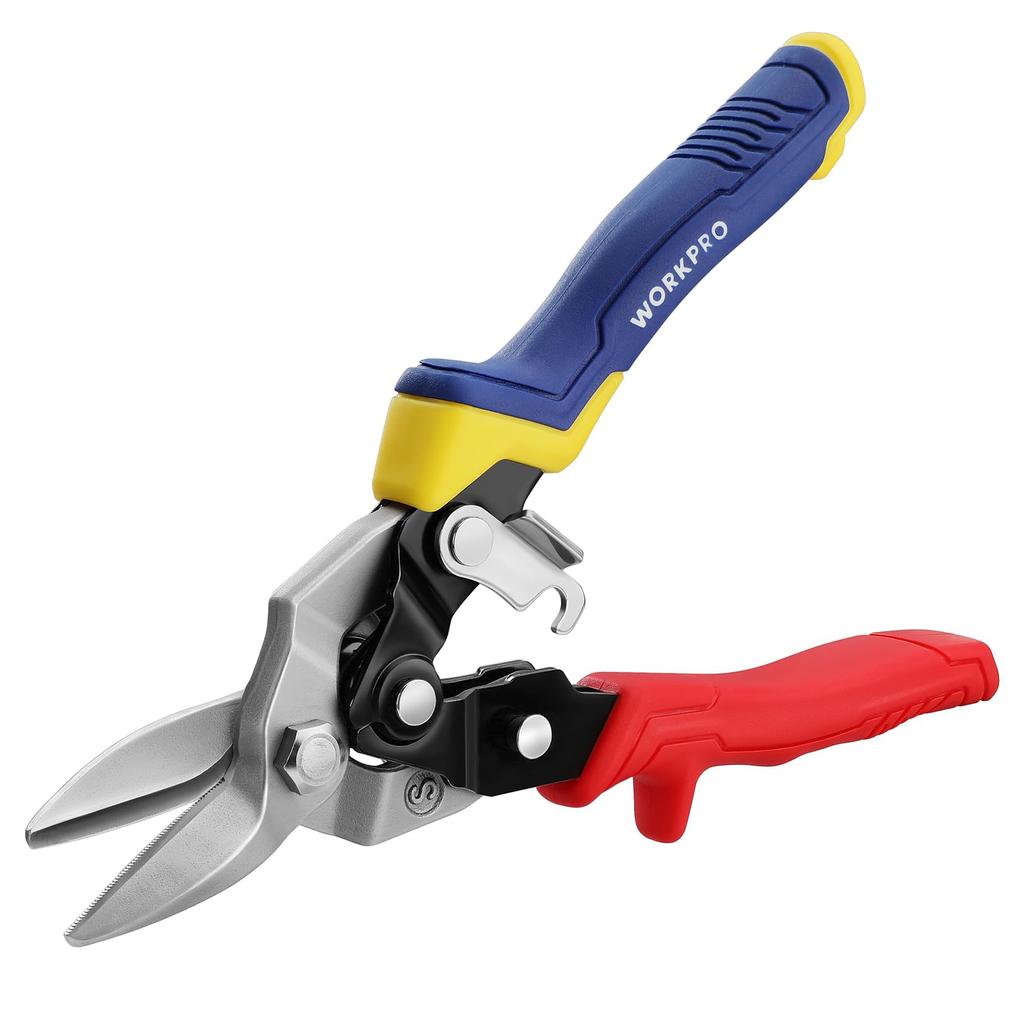WORKPRO Metal Cutting Iron Cutting Aviation Serrated Double Strength Straight Comes with Safety Oversized Demolition Carpenter All-Purpose Scissors,