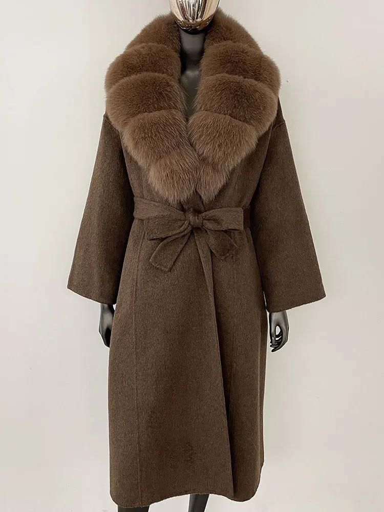 OFTBUY Натуральная шуба 2024 года, женская верхняя одежда больших размеров, зимняя женская куртка с воротником из натурального меха лисы и капюшоном, пальто из кашемировой шерсти