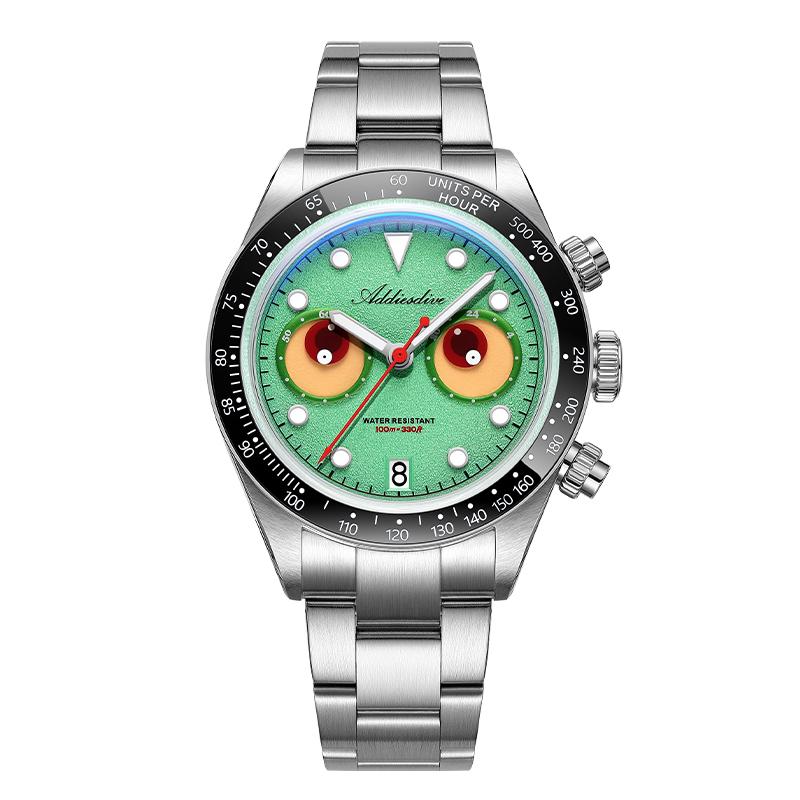 ADDIESDIVE Men Chronograph Watch AD2557 BGW9 Super Luminous Eye Dial 100m Waterproof 316L Stainless Steel Quartz Watch