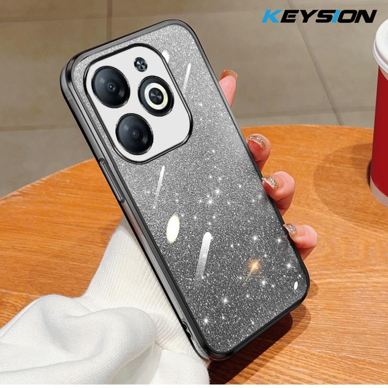 KEYSION Роскошный чехол-бампер с покрытием и блестками для TECNO Spark Go 2024 20 20C Прозрачный мягкий TPU ударопрочный чехол для Tecno Pop 8