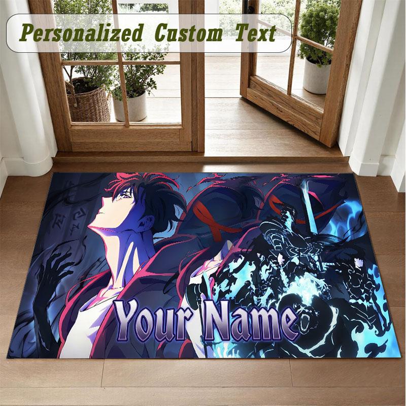 Crystal Velvet Square Rug Custom NameSolo Leveling Pattern Non Slip Home Floor Decor Rug