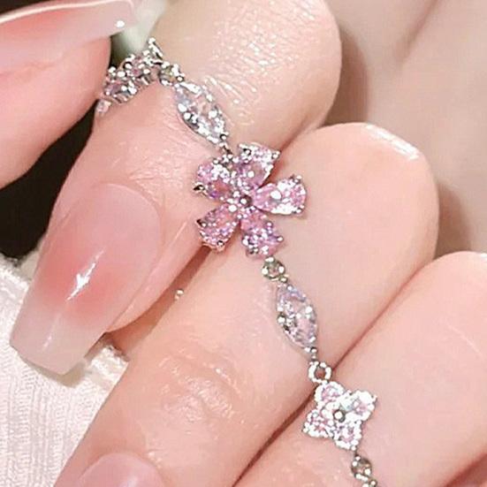 Women Bracelet Shiny Rhinestones Inlaid Flower Shape Adjustable Bracelet Versatile Fashion Accessory