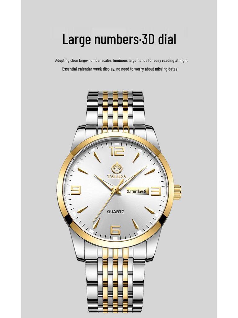 Tianlida Trendy Bestseller Men's Waterproof Quartz Stainless Steel Wristwatch with Date & Week Display