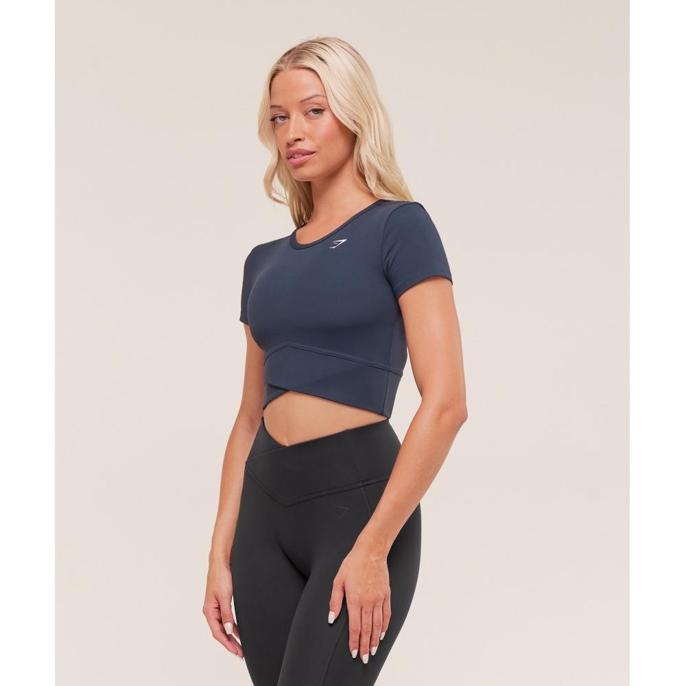 Gymshark Crossover Midi Top With Shelf Heavy Blue B4c3e Uctn