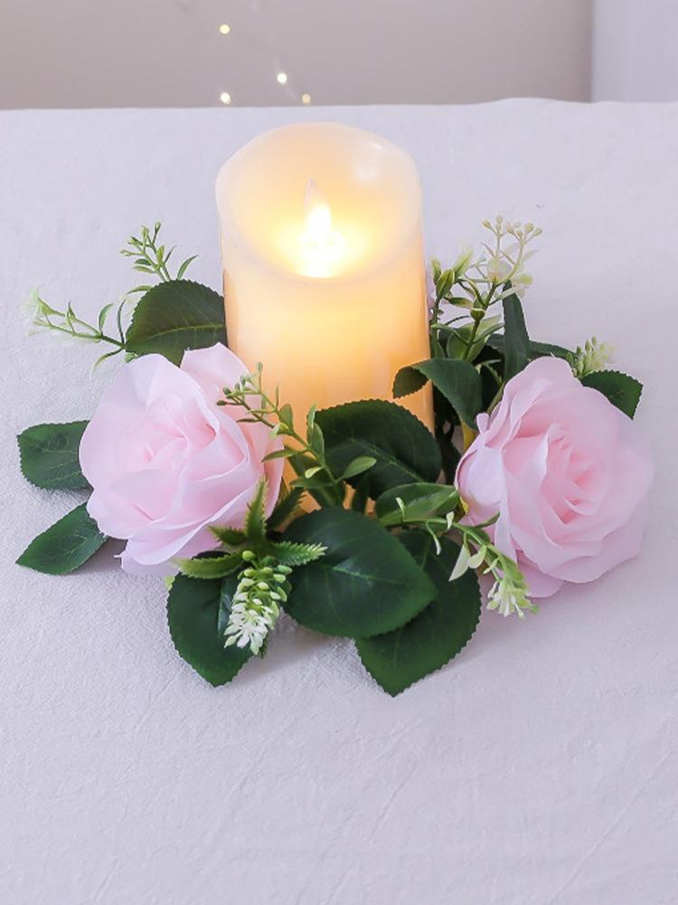 2 шт. Подсвечник Искусственный Подсвечник Гирлянда Мини Искусственные Цветы Розы Свадебные Украшения Венок для Свечей для Столбовых Свечей Венок из Искусственных Цветов