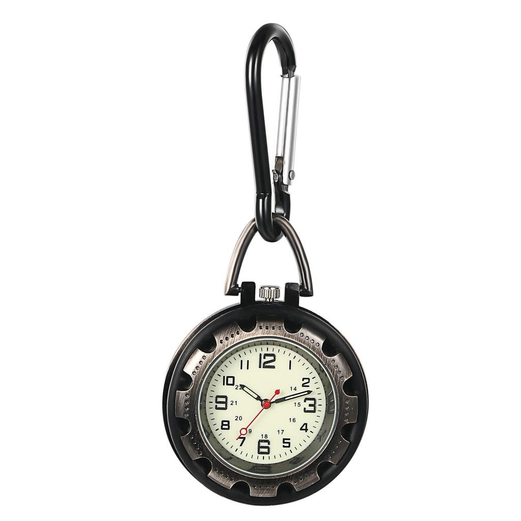 JEWELRYWE Nurse Watch Carabiner Clock Luminous Dial Clock Keychain Simple Bag Pocket Pocket Watch Silver