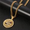 Men Hip Hop Rotating Dollar Pendant Long Necklace Rhinestone Jewelry Accessories
