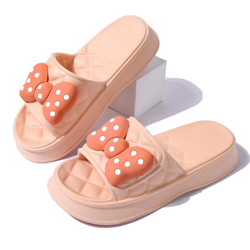 Модные летние женские тапочки на платформе с бантом, симпатичные домашние, для ванной, нескользящие, для сада, повседневные пляжные сандалии на плоской подошве из ЭВА