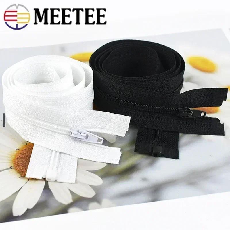 Meetee 5/10Pcs 40-300cm 3# Nylon Zipper Black White Open-end Zippers Down Jacket Coat Shoes Auto Lock Zips DIY Sewing Accessory