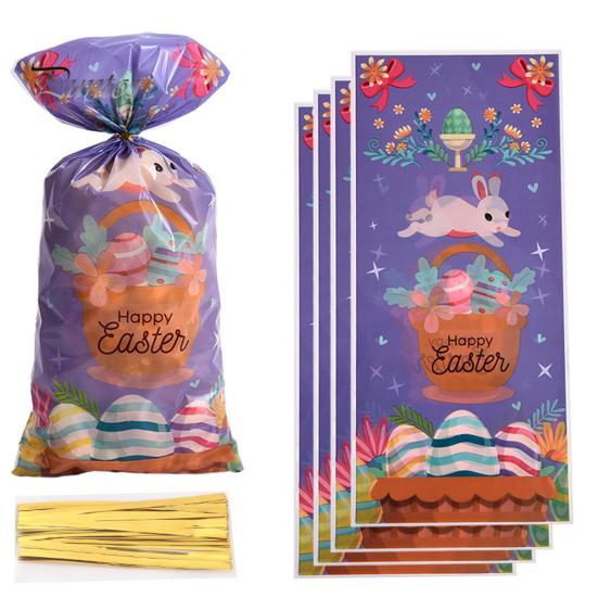 50Pcs Easter Bunny Candy Bags Large Capacity Cartoon Pattern Cute Cookie Candy Wrapping Bag Party Gift Bags