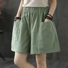 Summer 2022 Women's Plus Size Cotton Wide-Leg Shorts - Casual Mid-Length Slim Fit