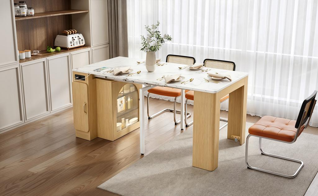Kitchen Island with Casters, Extendable Dining Table with Removable Tabletop, Serves as Sideboard, Bar Table for Kitchen and Dining Room (Natural)