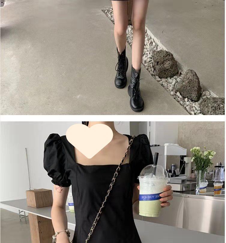 Летнее платье 2025 года с французским квадратным вырезом и рукавами-фонариками для женщин - элегантный стиль, утягивающий талию