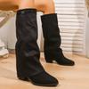 Мода 2025 Зимний Уличный Стиль Остроносые Сапоги до Колена Женские Туфли на Низком Каблуке Женские Длинные Ботильоны Женская Обувь Zapatos De Mujer