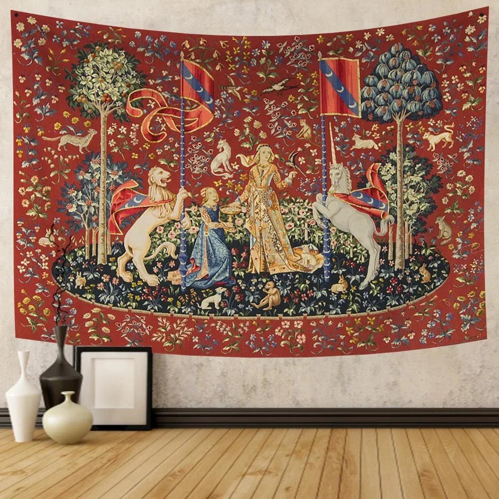 Lady And The Unicorn Tapestry Medieval Tapestry Wall Hanging Printed Home Decor Tapestries Background