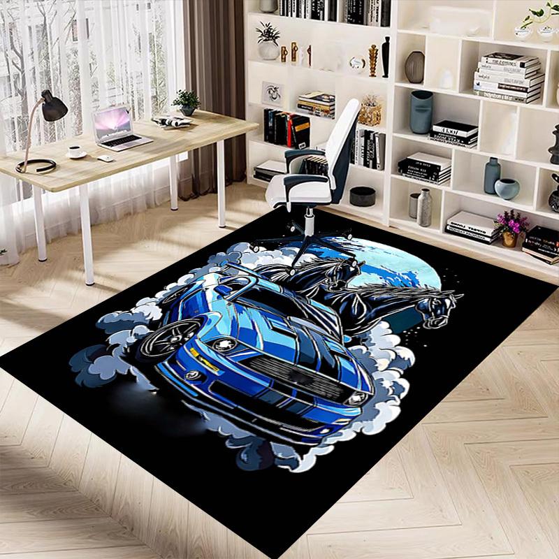1PC Car Horses Non-Slip Floor Carpet Compatible for Office&Living Room&Bedroom&Dining room - Soft & Pattern, Vibrant Colors-H0317