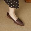 French Retro Low-heeled Small Leather Shoes for Women's 2025 New Spring and Autumn Microfiber Pointed Head Shallow Mouth Single Shoes, One Pedal Grand