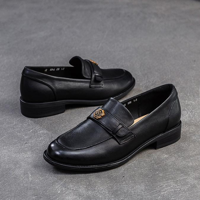 Johnature Однотонные лоферы в стиле ретро, универсальные женские туфли из натуральной кожи на низком каблуке без застежек