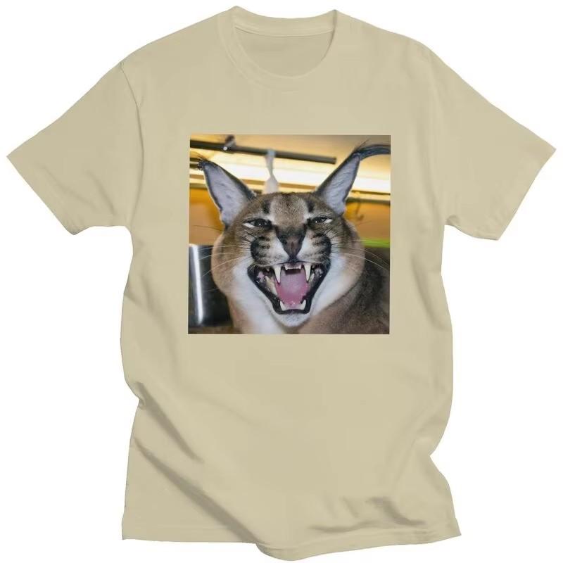 Big Floppa Caracal Cat Funny Meme Graphic Tee Short Sleeve Casual Cotton T-Shirt